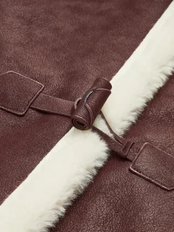 Fleece Lined Faux Leather Lapel Coat