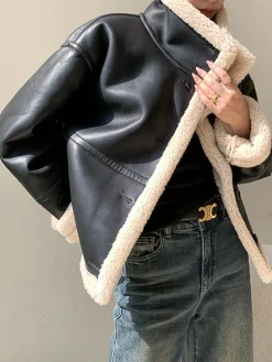 Fleece Lined Faux Leather Jacket