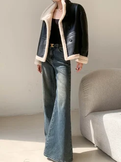 Fleece Lined Faux Leather Jacket