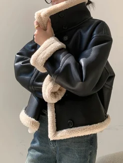 Fleece Lined Faux Leather Jacket