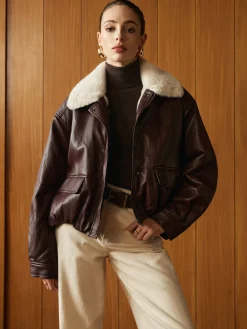 Fleece Lined Faux Leather Zipper Coat