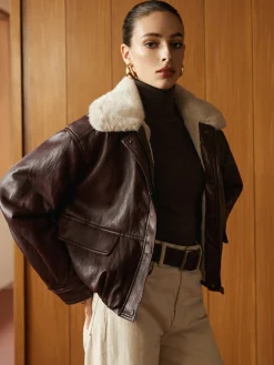 Fleece Lined Faux Leather Zipper Coat