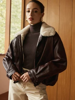 Fleece Lined Faux Leather Zipper Coat