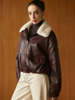 Fleece Lined Faux Leather Zipper Coat