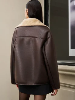 Fleecing Faux Leather Lapel Jacket