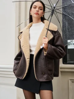 Fleecing Faux Leather Lapel Jacket