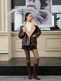 Fleecing Faux Leather Lapel Jacket
