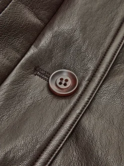 Fleecing PU Leather Belted Jacket