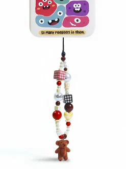 Flocked Bear Doll Bead Phone Lanyard