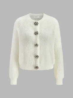Floral Button Fuzzy Cardigan