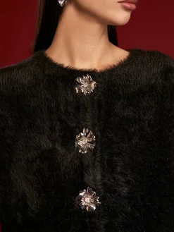 Floral Button Fuzzy Cardigan
