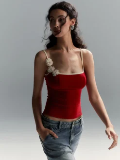 Floral Contrast Trim Bodycon Cami Top