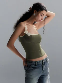 Floral Contrast Trim Bodycon Cami Top