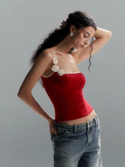 Floral Contrast Trim Bodycon Cami Top