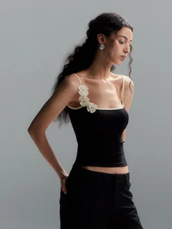 Floral Contrast Trim Bodycon Cami Top