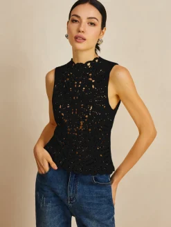 Floral Crochet Hollow Out Sweater Vest