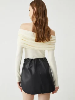 Floral Detail Overfold Off-Shoulder Knit Top