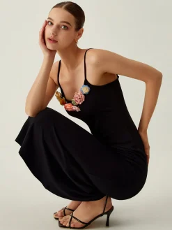 Floral Detail Slim Midi Dress