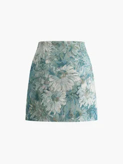 Floral Embroidery Split Mini Skirt