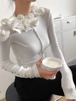 Floral Embroiled Piping Blouse