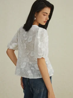 Floral Knotted Puff Sleeve Shirt