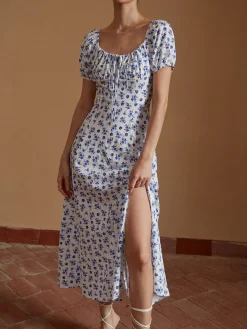 Floral Knotted Split Long Dress