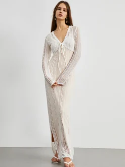 Floral Lace Textured Bolero Two Piece Long Dress