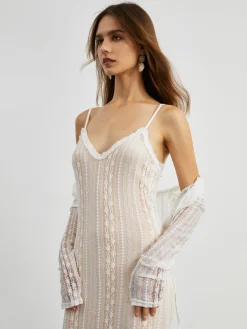 Floral Lace Textured Bolero Two Piece Long Dress