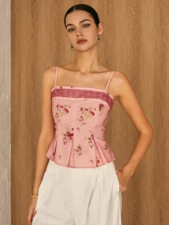Floral Lace Trim Cami Top