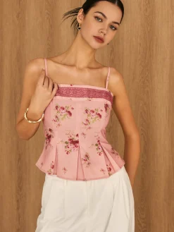 Floral Lace Trim Cami Top