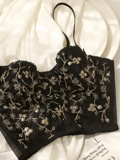 Floral Mesh Lace Crop Corset Top