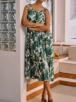 Floral Pleated Knotted Midi Dress