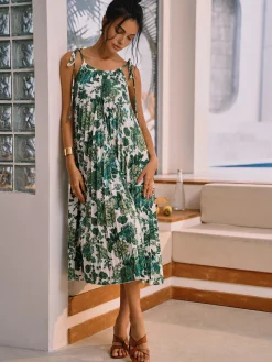 Floral Pleated Knotted Midi Dress