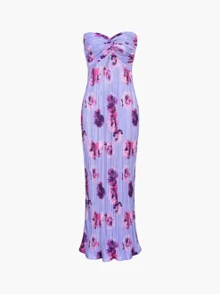 Floral Plisse Twist Tube Long Dress