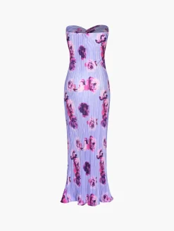 Floral Plisse Twist Tube Long Dress