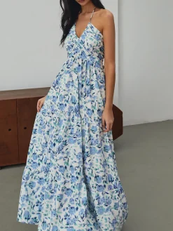 Floral Print Halter Long Dress