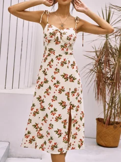 Floral Print Knotted Cami Short Dress