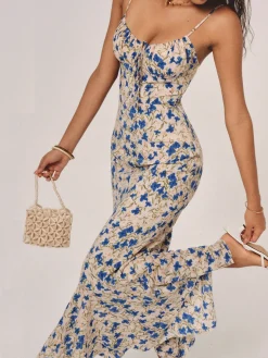 Floral Print Knotted Irregular Hem Long Dress