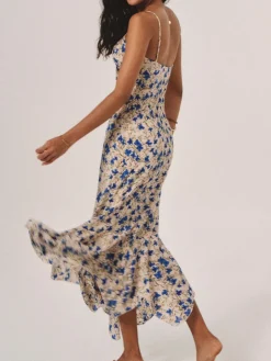 Floral Print Knotted Irregular Hem Long Dress