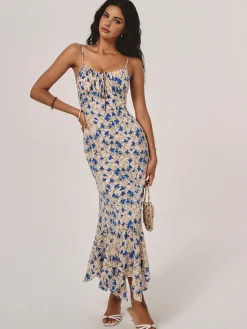 Floral Print Knotted Irregular Hem Long Dress