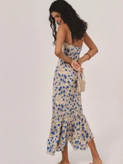 Floral Print Knotted Irregular Hem Long Dress