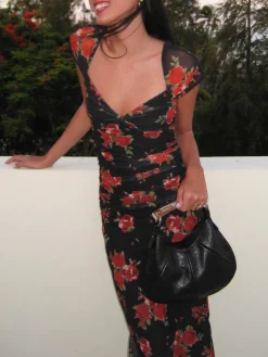 Floral Print Ruched Side Midi Dress