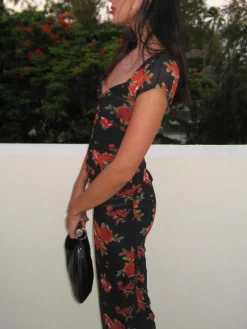 Floral Print Ruched Side Midi Dress