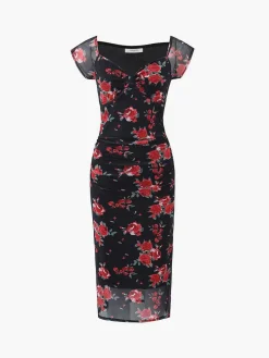 Floral Print Ruched Side Midi Dress