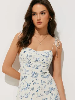 Floral Print Shirred Cami Long Dress