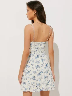 Floral Print Shirred Cami Long Dress