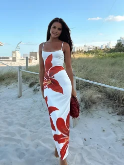 Floral Print Sleeveless Split Long Dress
