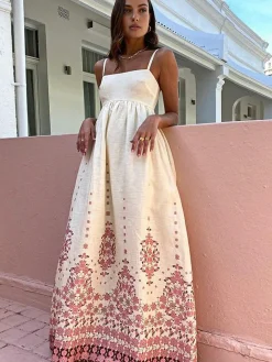 Floral Print Spaghetti Strap Long Dress