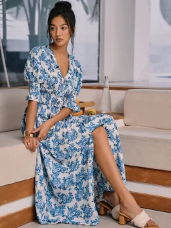 Floral Print Split Long Dress