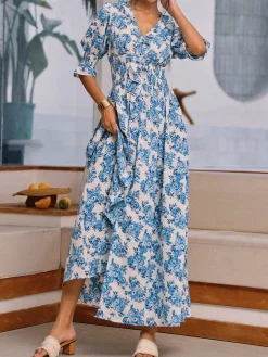 Floral Print Split Long Dress